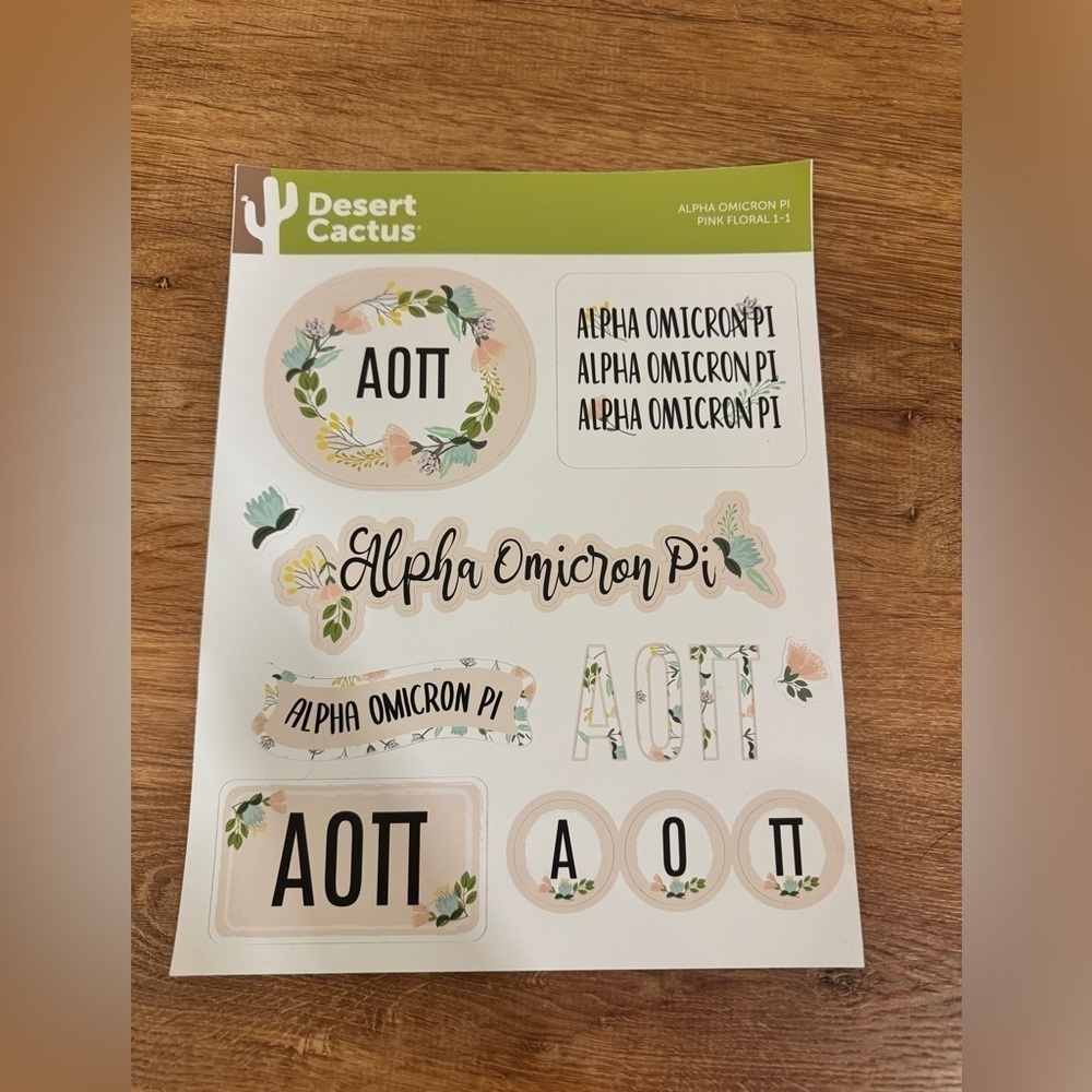 Alpha Omicron Pi pink floral sticker sheet​​​​​​​